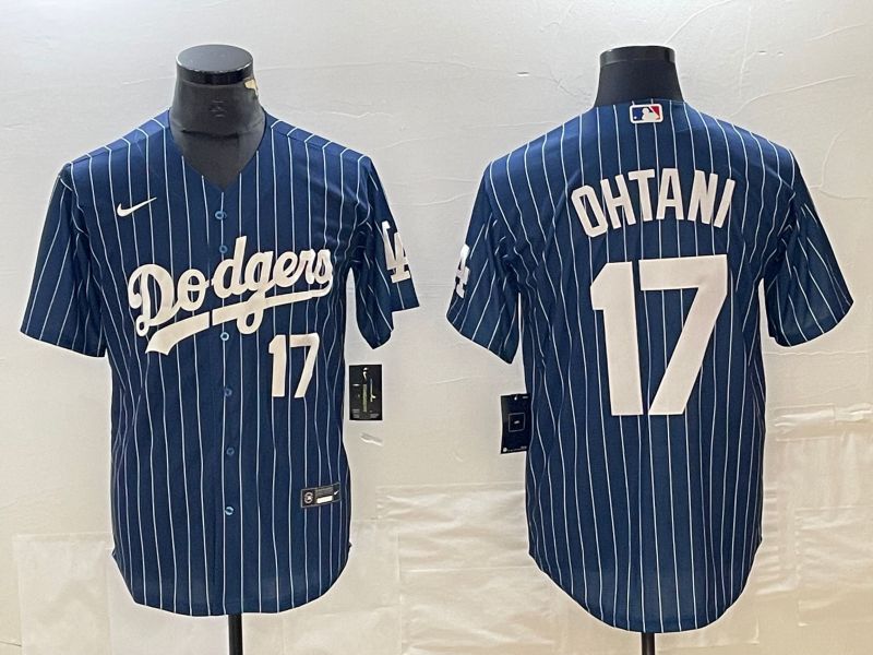 Men Los Angeles Dodgers #17 Ohtani Blue stripe Nike Game MLB Jersey style 13